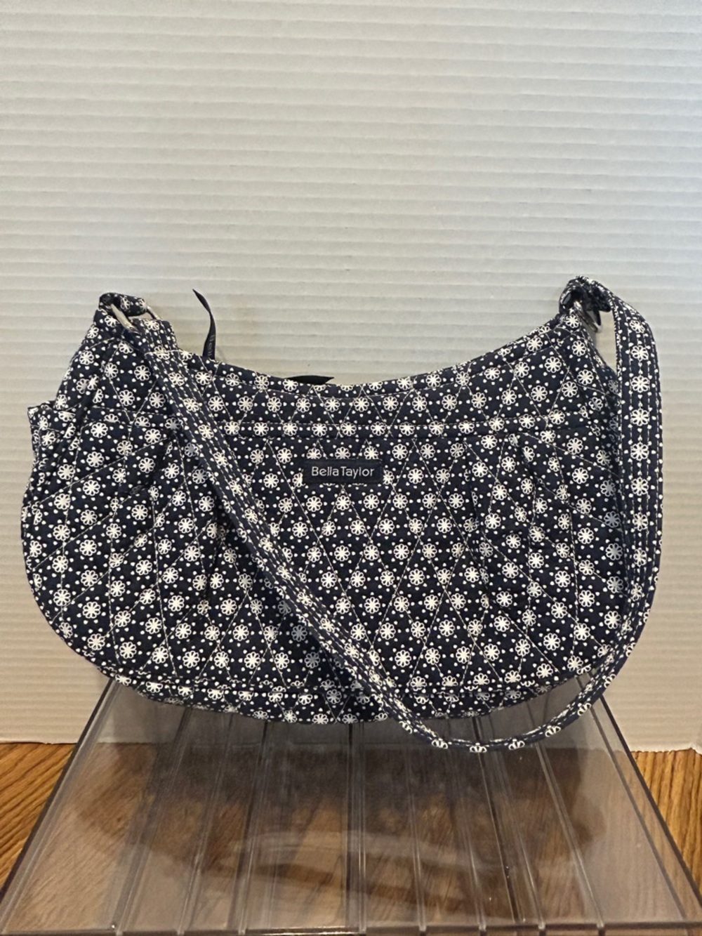 BELLA TAYLOR Navy Floral Quilted Crossbody Bag
